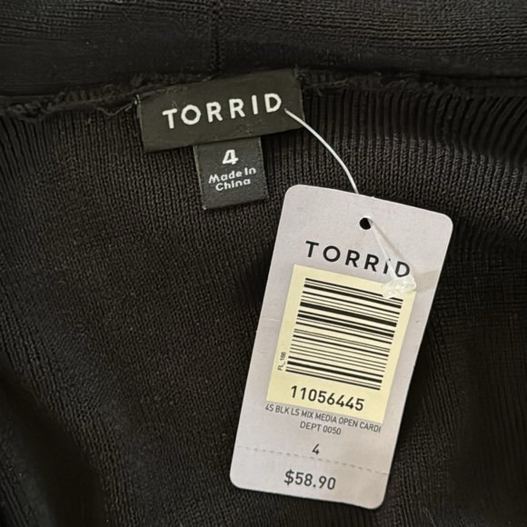 Torrid Long Sleeve Mixed Media Open Cardigan Black - Picture 6 of 9